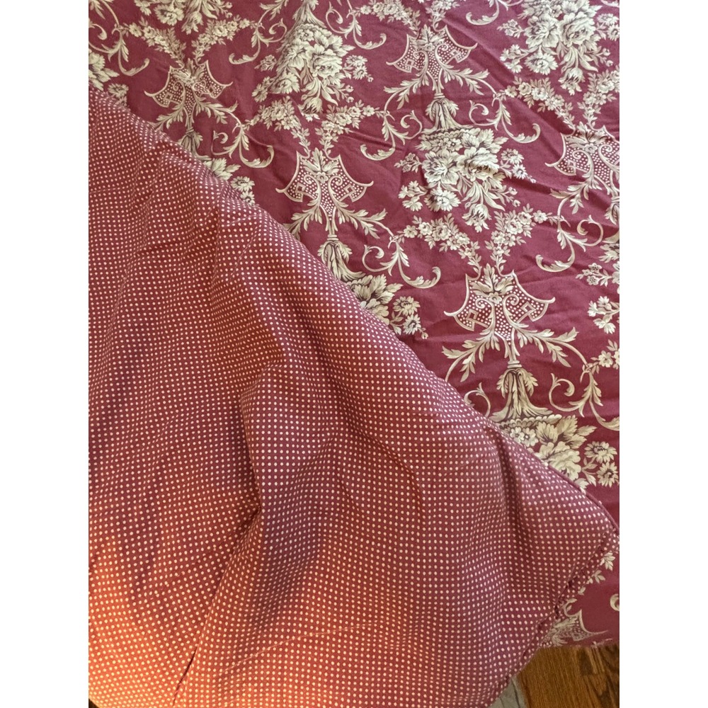 Ralph Lauren Vintage Queen Comforter Burgundy Floral Damask Polka Dot Cotton - Picture 3 of 10